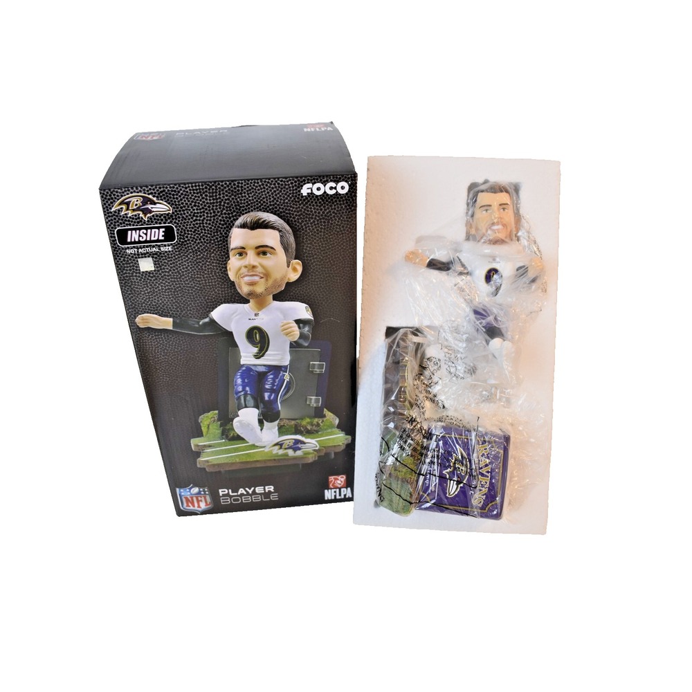 Foco Baltimore Ravens Justin Tucker Bobblehead and Coin Bank White Jersey New